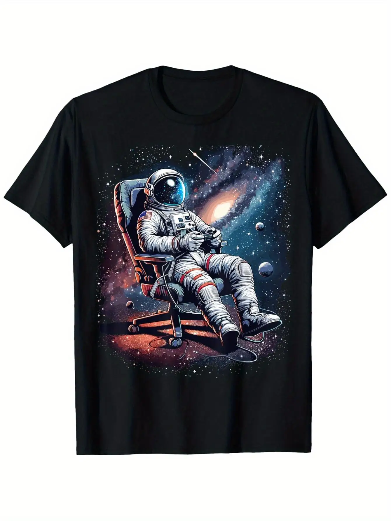 The Same Space Astronaut Game System Planet T-shirt for Men and Women - Loose Version 100% Cotton Player T-shirt with Solar System Printing, Size S-XXXL, Suitable for Role-playing Activities and Daily Casual Wear