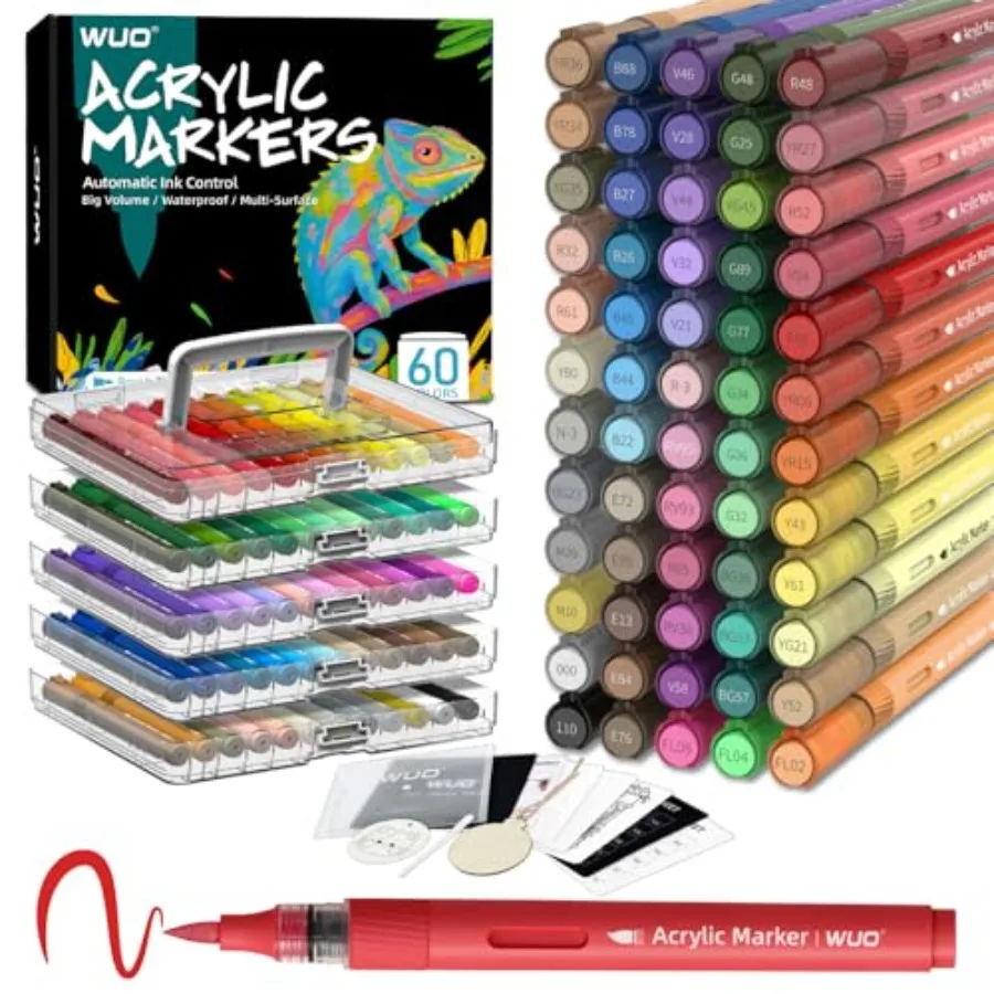 

Acrylic Paint Markers Paint Pens with Automatic Ink Control No-Bleed and Waterproof Acrylic Markers for Rock Painting Wood Canv