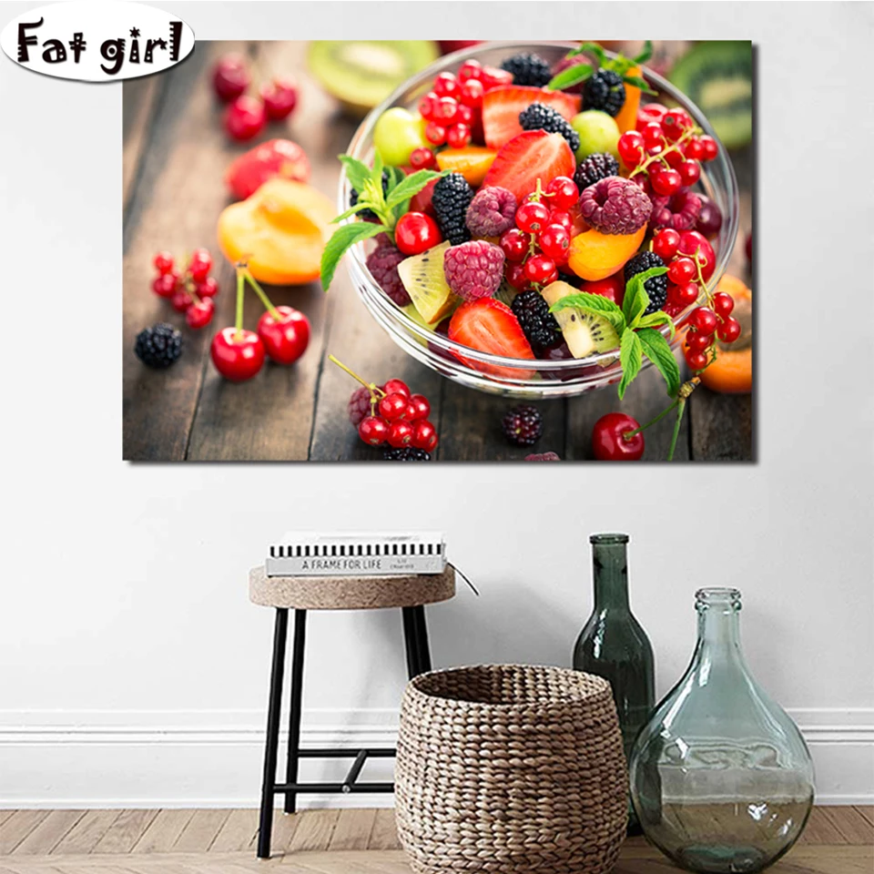 5d Diy Diamond Painting fruit full square round drill diamond embroidery mosaic Handmade crafts cross stitch restaurant decor