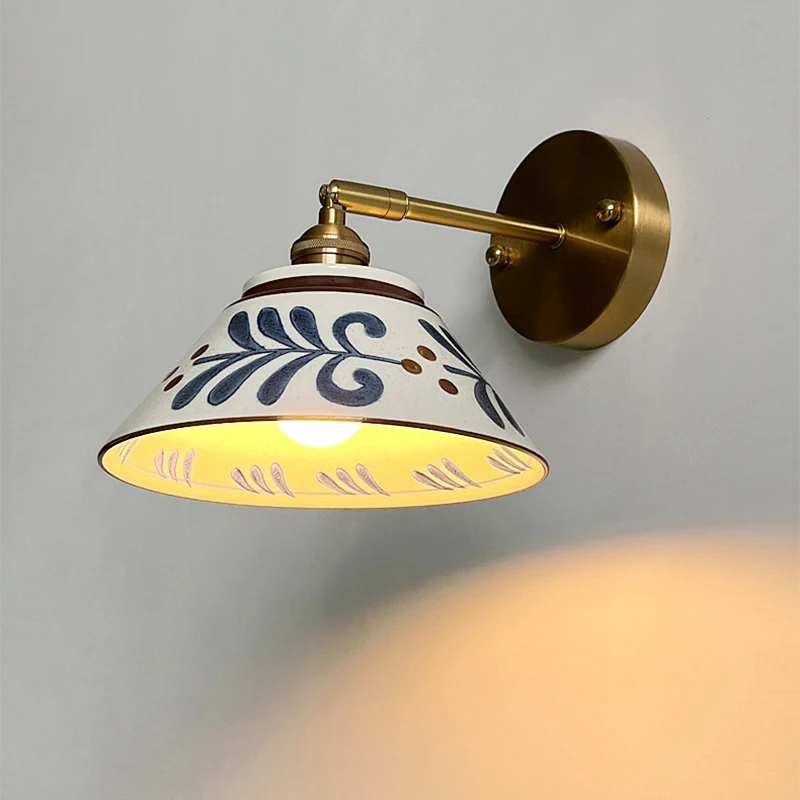 Cross Border Popular Retro Ceramic Pendant Lamp Simple Bedroom Headboard Staircase LED  Wall Light Corner Background Chandelier