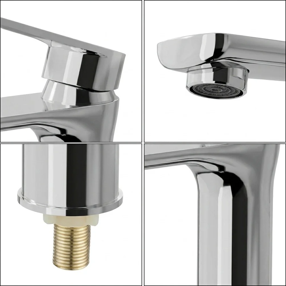 Stainless Steel Bathroom Basin Mixer Tap Featuring Single Lever Operation Water Saving Aerator 16.8x4.5x15 cm Stable Structure