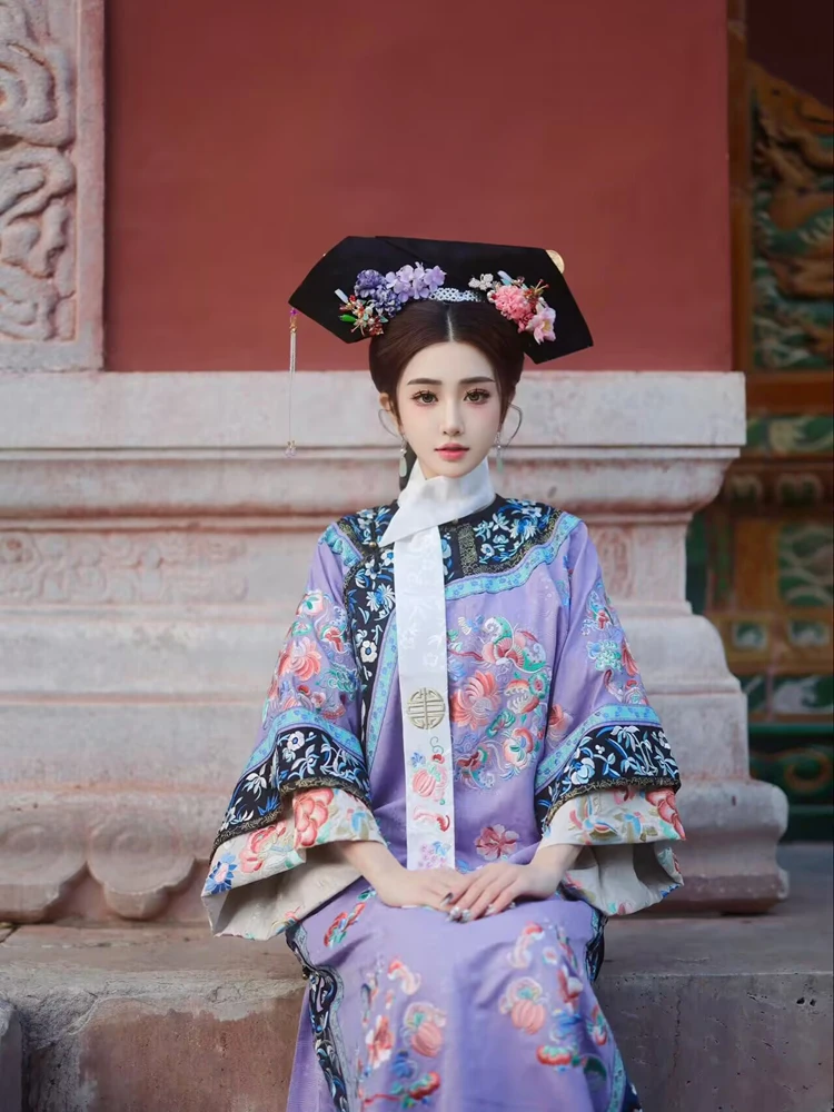 

New Chinese Style Hanfu Women's Qing Dynasty Purple Gege Costume Style Photography Travel Shooting Photography Clothes