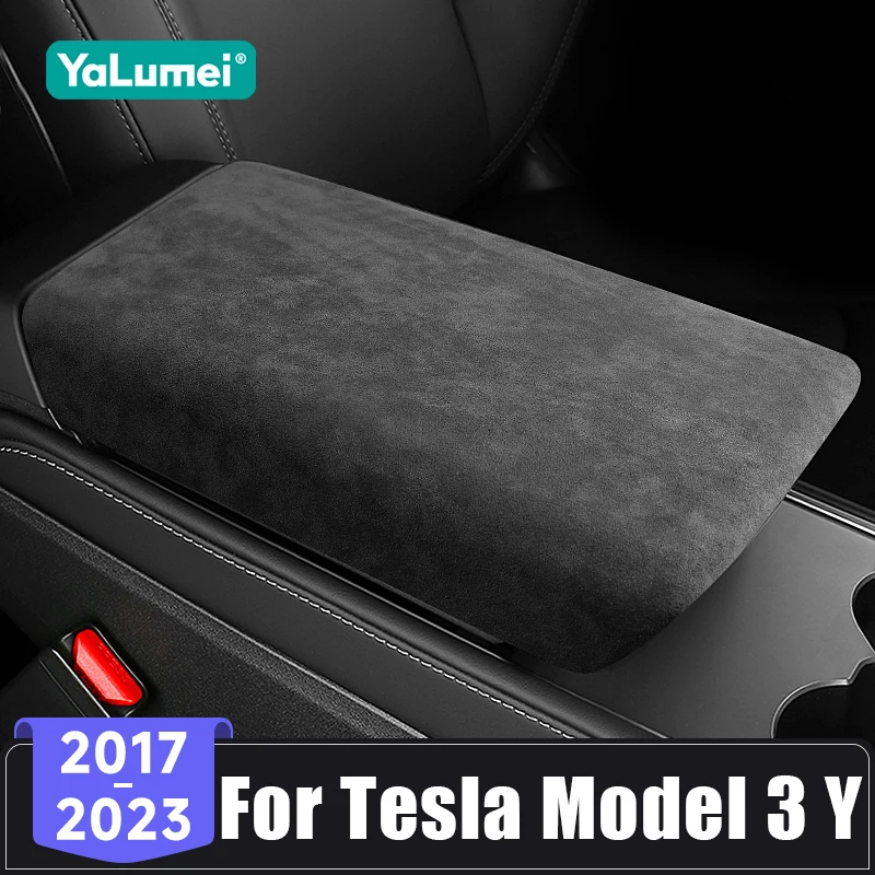 Für Tesla Model 3 2017-2021 2022 2023 / Model Y 2021 2022 2023 2024 Auto Mittelkonsole Armlehnen-Aufbewahrungsbox Abdeckung Wildleder-Zierleiste Matte