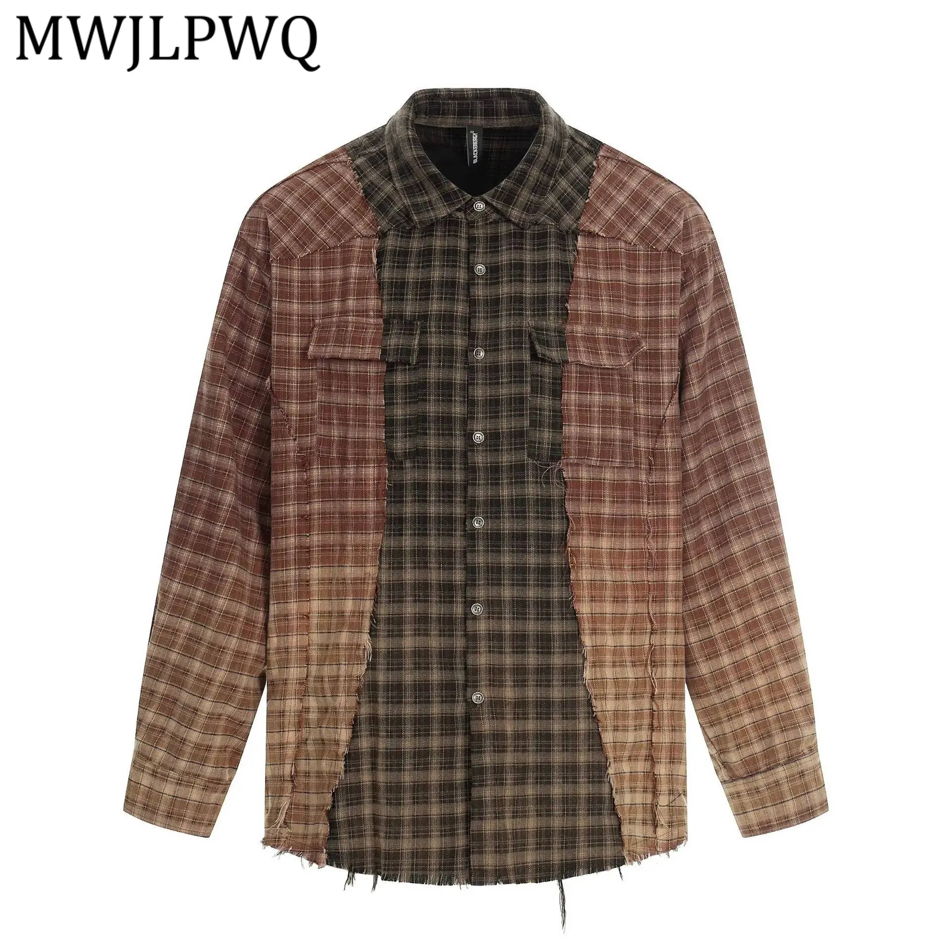 MWJLPWQ High Street Plaid Lapel Men's Trend Shirt Retro Washed Long Sleeve Spring Handsome Loose Casual Tops 2026 New 21980