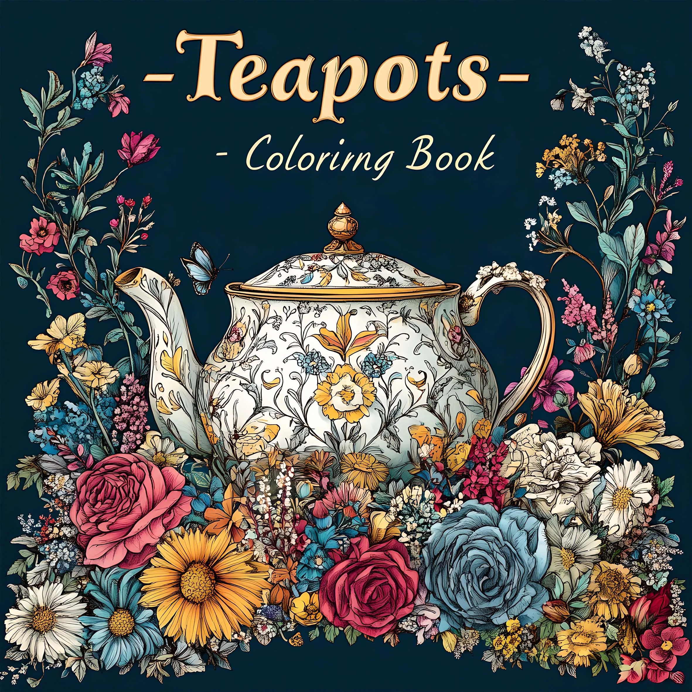 Teapots Coloring Book 24 Pages Art Adult Picture Book Gift For Birthday Party Relieve Stress Kill Time Graffiti Painting Drawing