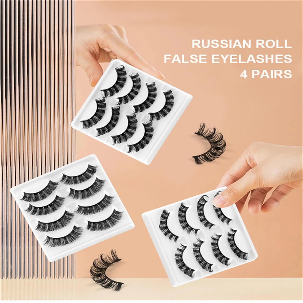 4 pairs/Tray Russian curl multi-layer structure simulation self-adhesive glue-free Full strip eyelashes with customizable