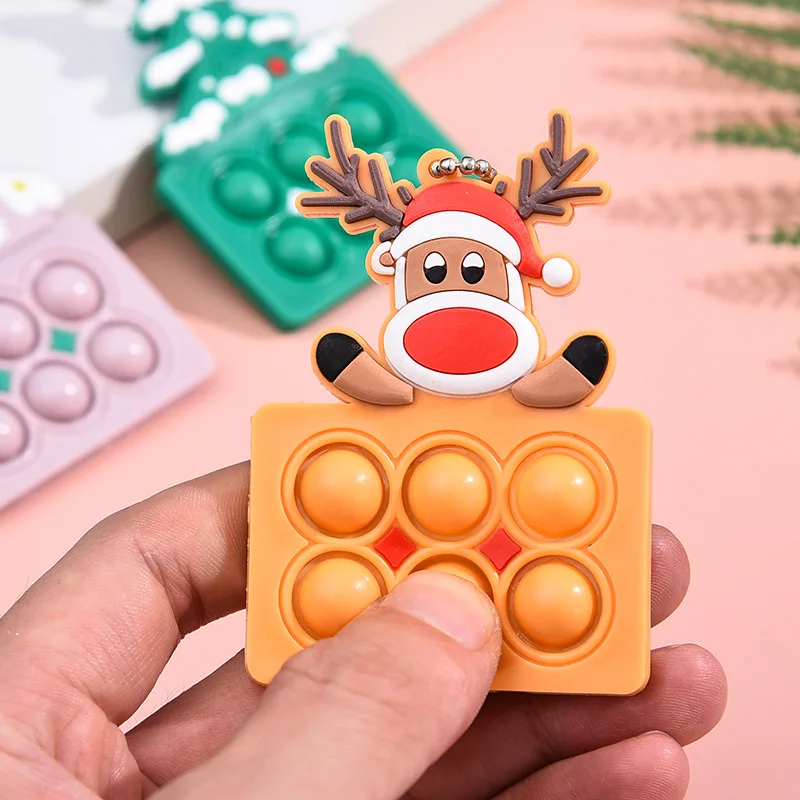 New Christmas Gift Key Chain Ring Stamp Santa Claus Christmas Tree Snowman Power Car Key Chain Glasses Magic Cube Christmas Toy