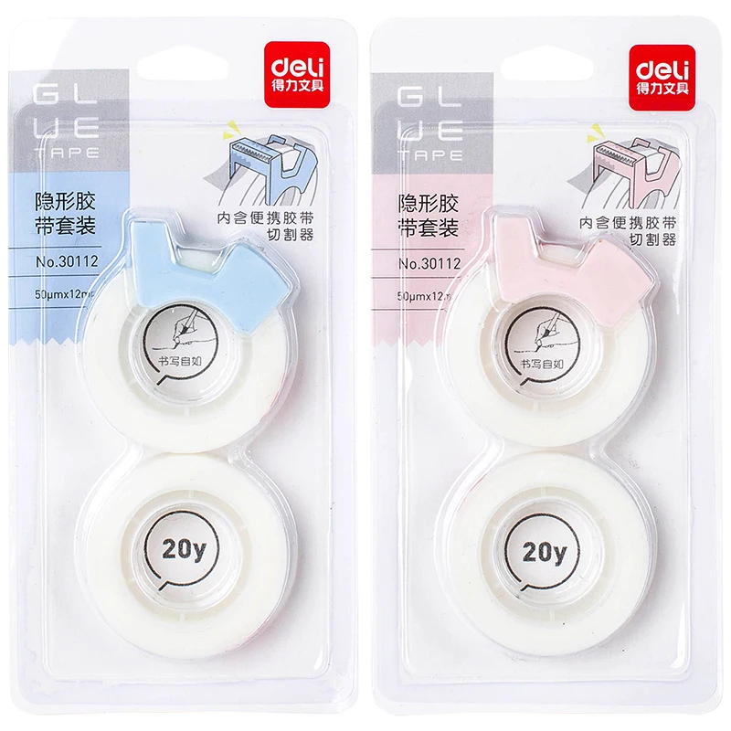 

2 rolls/set adhesive tape with small tape cutting tool writable Invisible tape 50um*12mm*20y protable tape dispenser stationery