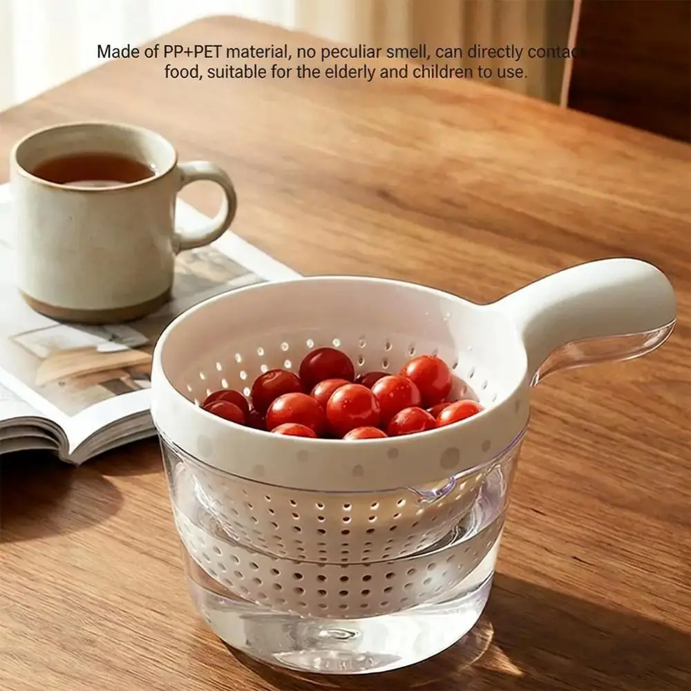 Portable 2-in-1 Kitchen Drain Basket with Handle Double Layer Fruit Cleaning Basin Vegetable Drain Basket
