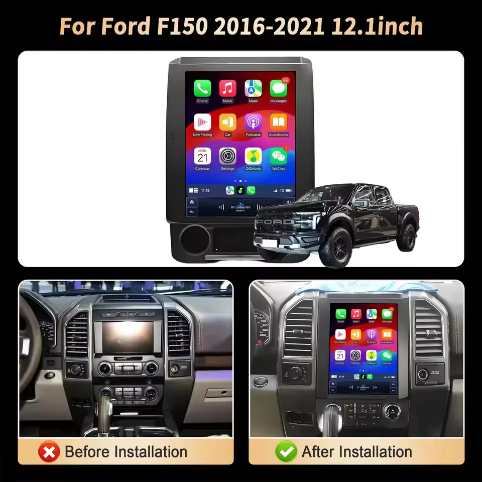 12 "راديو السيارة لفورد F150 2015-2020 شاشة أندرويد مشغل فيديو السيارات الوسائط المتعددة ستيريو نظام تحديد المواقع والملاحة رئيس وحدة Carplay