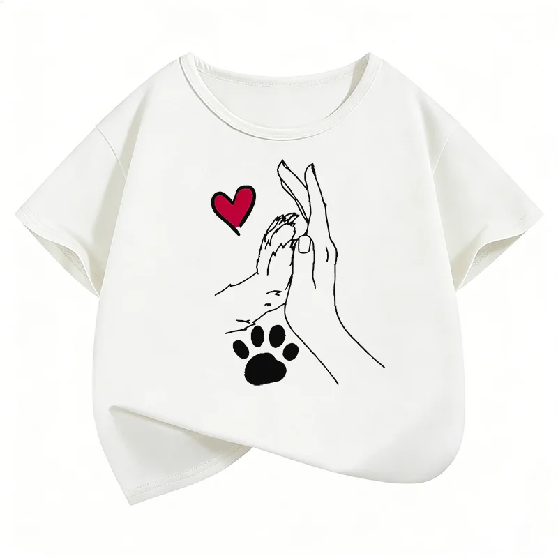 Niedliche Katzenpfoten-Herz Kinder T-Shirts Sommer Kurzarm-Shirts Cartoon Jungen Mädchen Kleidung Kawaii Tops Y2K Kinder T-Shirt