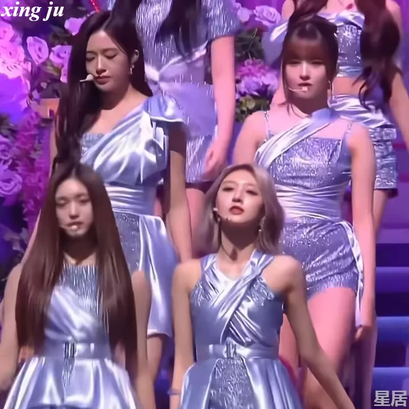 

Kpop Women Group Jazz Dance Costume Party Hip Hop Sling Crop Tops Irregular Skirts Elastic Dresses Singer Stage Performance Wear