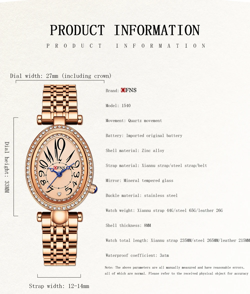 OFNS جديد 1540 ساعة كوارتز نسائية عصرية ريترو ستايل الماس مطعمة البيضاوي مقاوم للماء ساعة كوارتز نسائية 2025