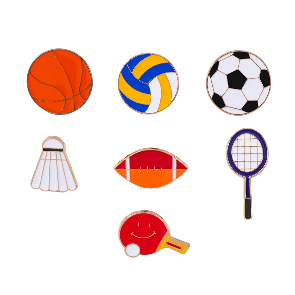 

1 Set Cartoon Football Basketball Badminton Rugby Table Tennis Metal Badge Sports Ball Shaped Alloy Brooch Fashion Toys Anime