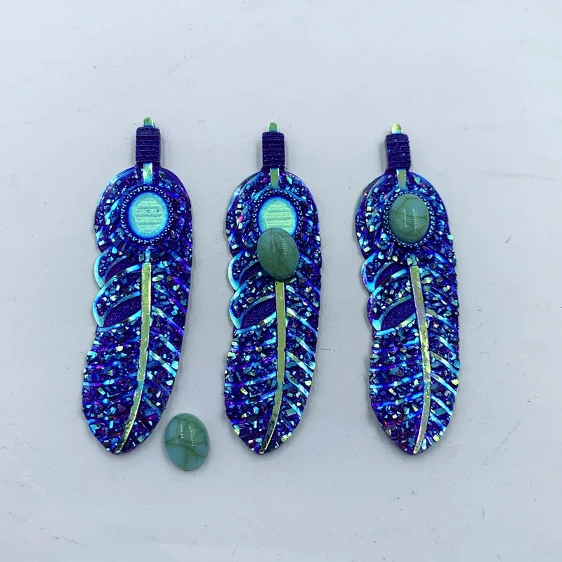 Matching turquoise 8 sets 18*62mm AB Resin Leaf &Feather Rhinestone Flatback Gems Cabochon Wedding Decoration Craft -22E50