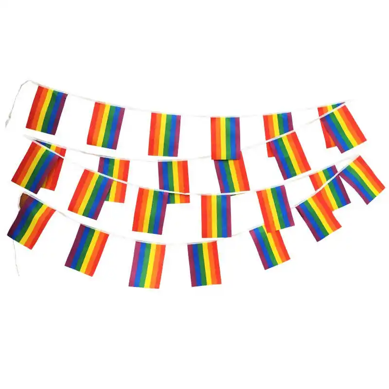 

String Rainbow Flag Gay Pride 14x21cm Polyester Printed Mini LGBT Bunting Flags Banners For Home Party Decoration Celebration