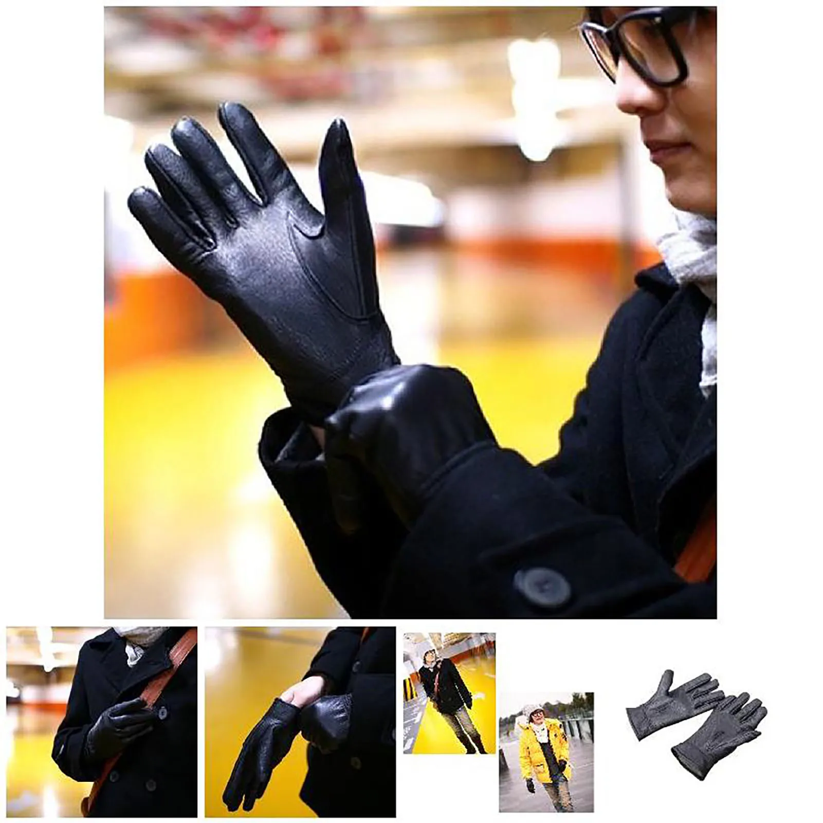 Cold Weather Sheepskin Leather Gloves Textural Skin Feeling Surface Gloves for Men Riding Winter Accessories FOU99