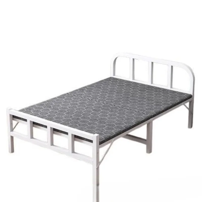 

Wrought iron sheet double bed household bold thickened iron frame folding dormitory bed rental house construction