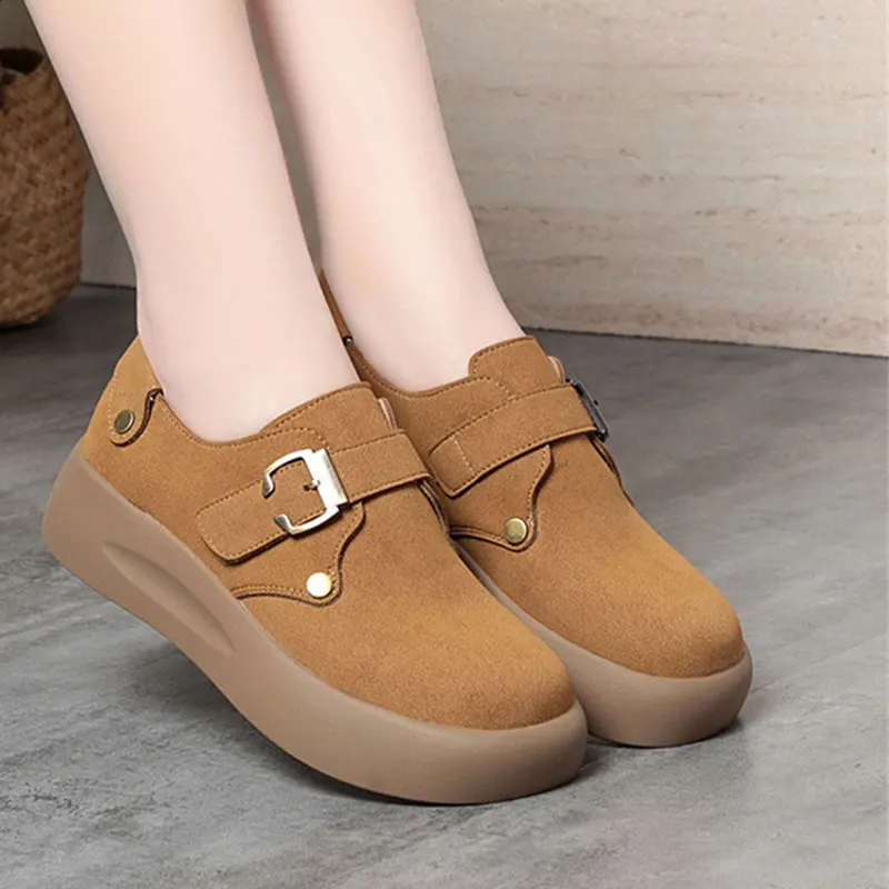 Comfortable Retro Soft Leather Round Head Deep Mouth One Foot Pedal Love Single Shoes Thick Sole Versatile Bean Shoes Casual