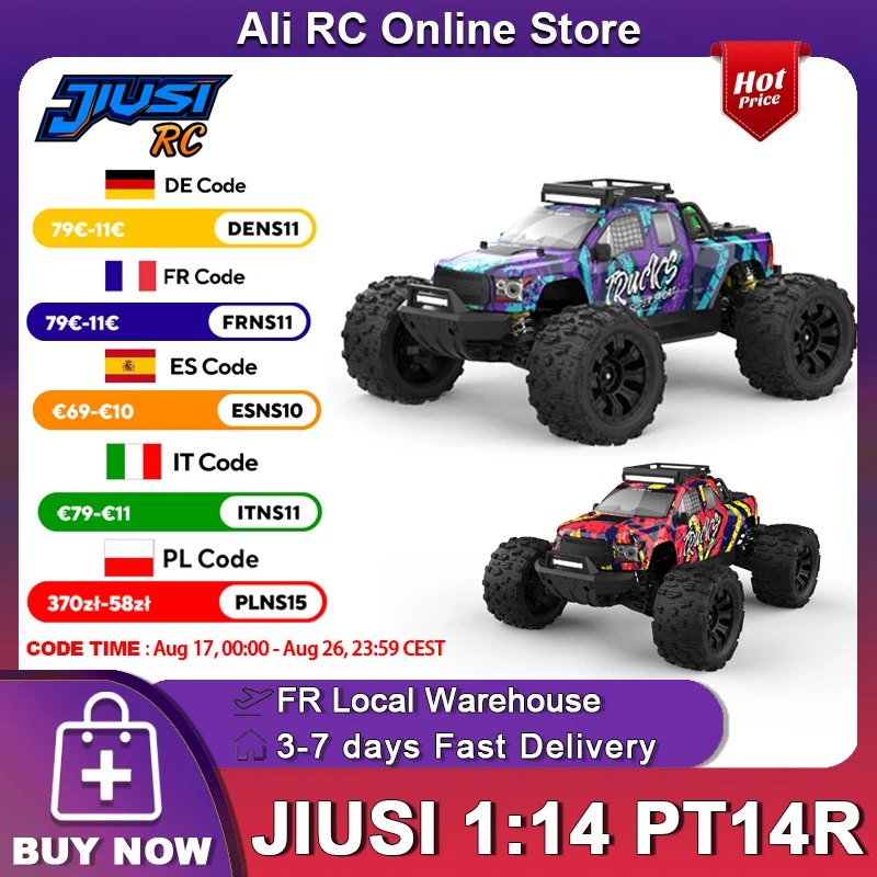 NEUER JIUSI 1:14 PT14R RC Auto 2.4G 4WD 35A 80km/h 3600KV Bürstenloser Motor Hochgeschwindigkeits-Metall-Truck Offroad-Fahrzeug Kletter-Rennwagen Sturzsicheres RC-Modellspielzeug für Erwachsene und