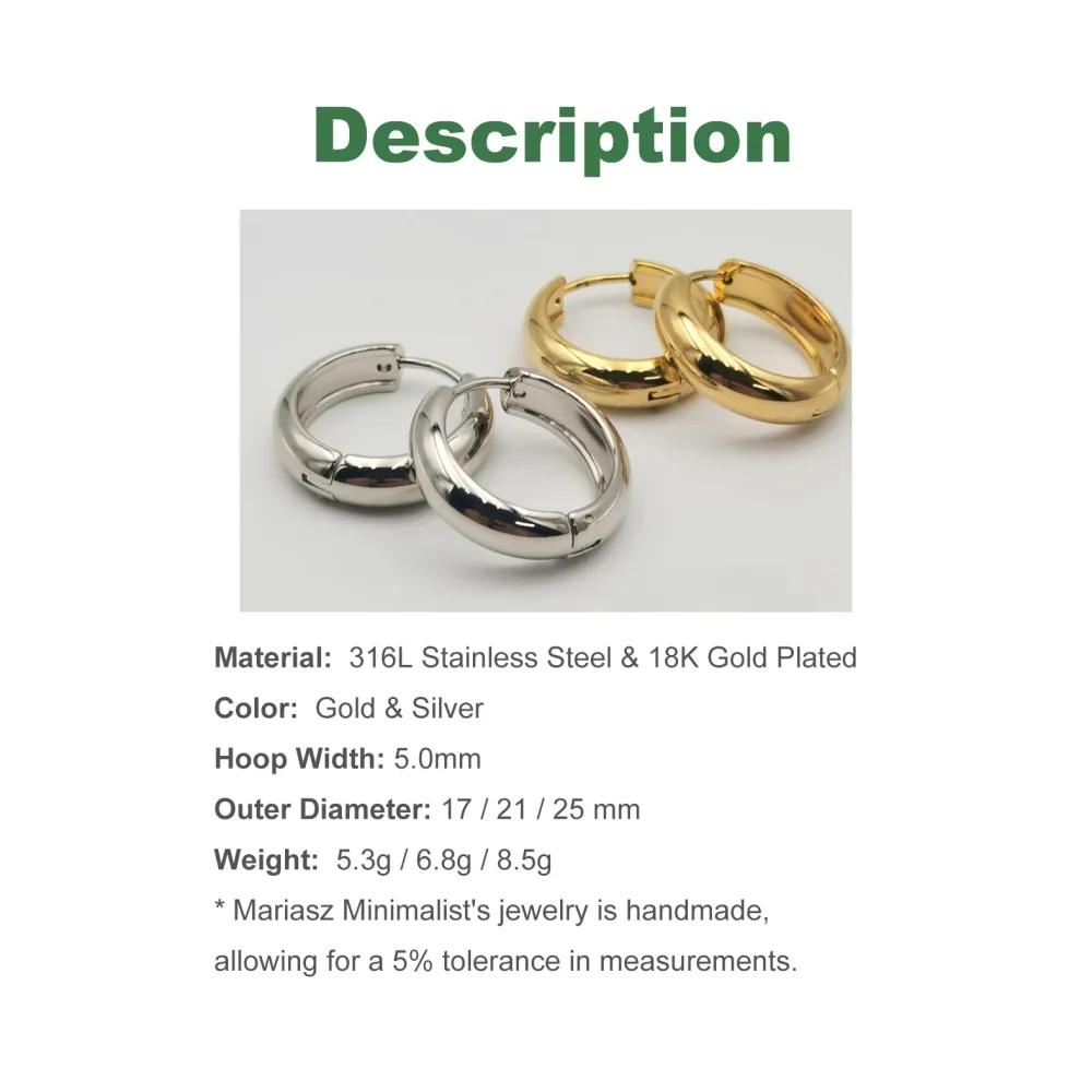 17/21/25 مللي متر 1/3Pairs عادي بيان هوب أقراط الفولاذ المقاوم للصدأ هوجيز الغضروف الذهب اللون أقراط للنساء مجوهرات