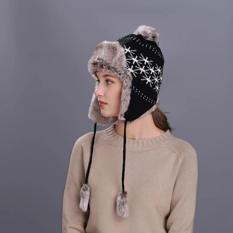 New autumn and winter Union Jack ear-protecting hat, plush Lei Feng hat, outdoor autumn and winter knitted wool hat