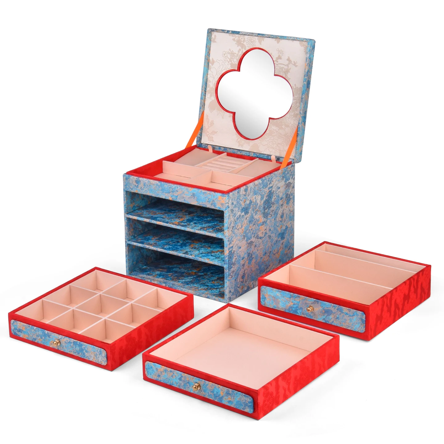 Makeup storage box with mirror, desktop shelf, skincare products, lipstick, dressing table, jewelry box
