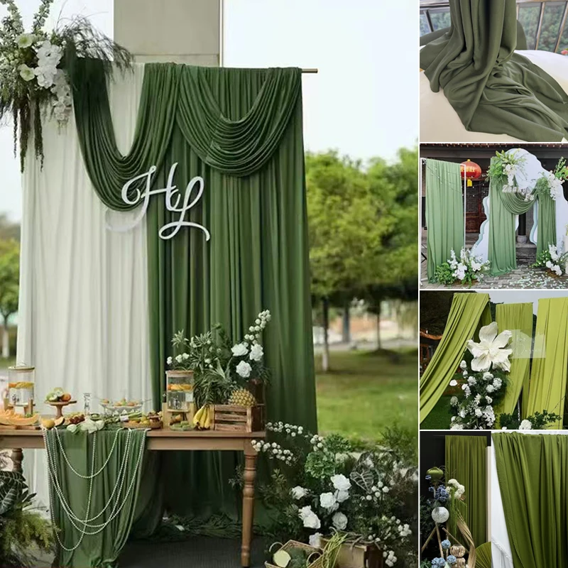 

Wide 170cm Olive Green Knitted Fabric for Wedding Decor Curtains Tablecloth Backdrops Cloth DIY Sewing Material