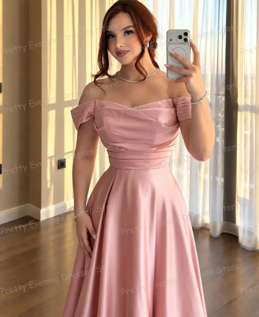 Charming Pink Evening Dresses Women's A Line Prom Gowns Customized Sexy Split Sleeveless Beach Party Fashion Vestidos De Novia