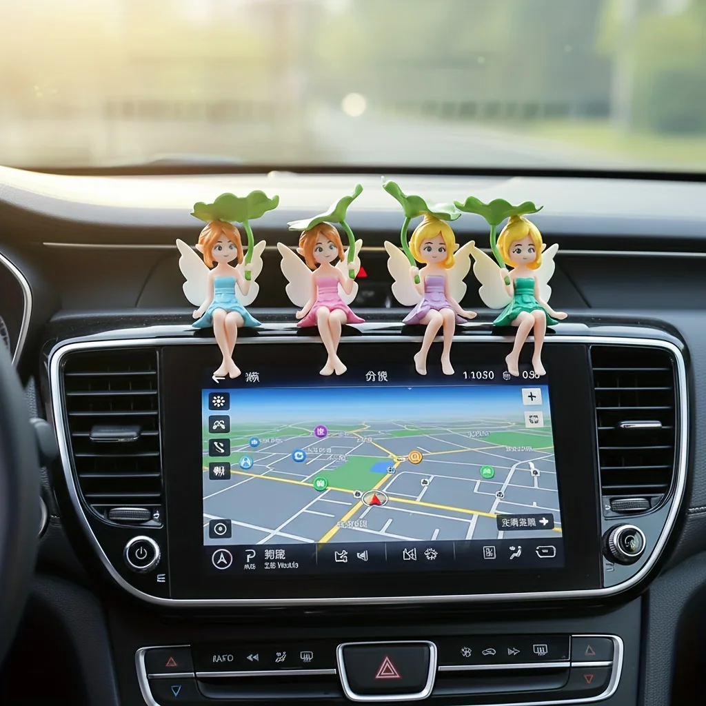 4 Stück Harz-Figuren für Lotus-Feenmädchen, Auto-Mittelkonsolen-Figur, niedliche Desktop-Dekofigur, Mikro-Landschaftsfigur – Detail 5