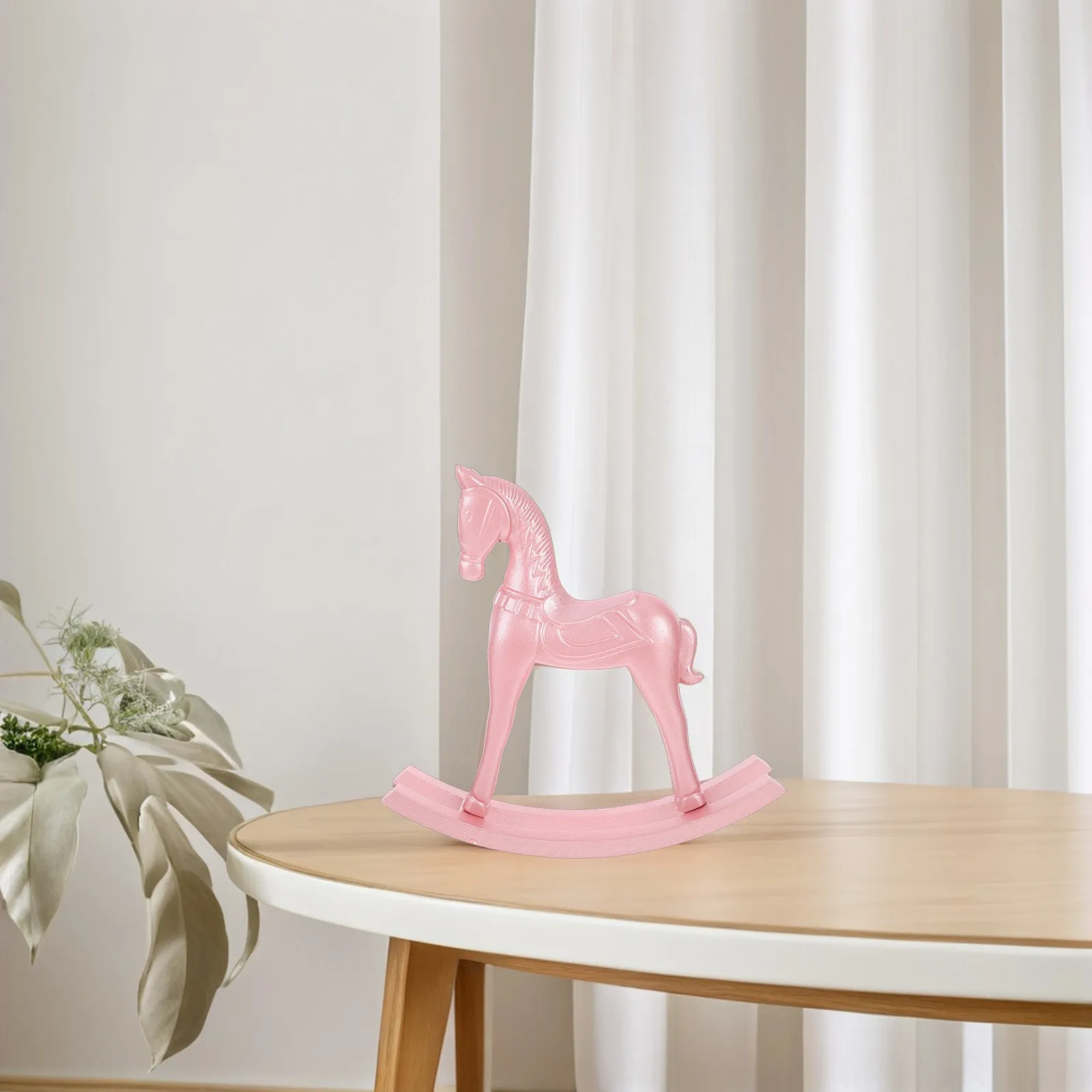 Pink Pearlescent Wooden Rocking Horse Ornament – Mini Tabletop Decor for Home, Office & Shelf