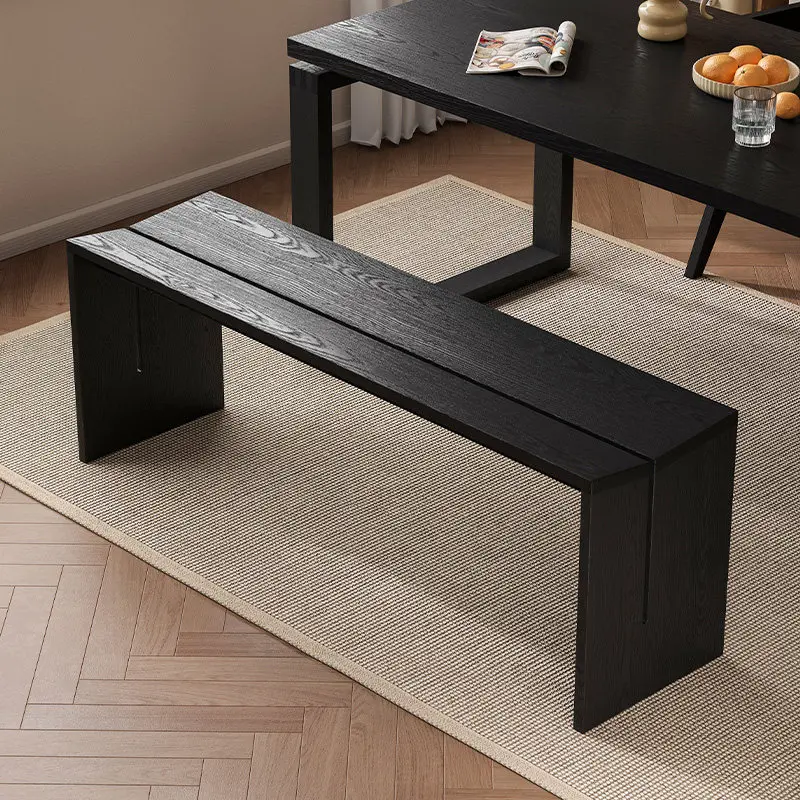 Wabi Sabi Solid Wood Long Bench Black Minimalist Foot Stool for Bedroom Entryway Shoe Changing Seat Homestay Bedroom Bench