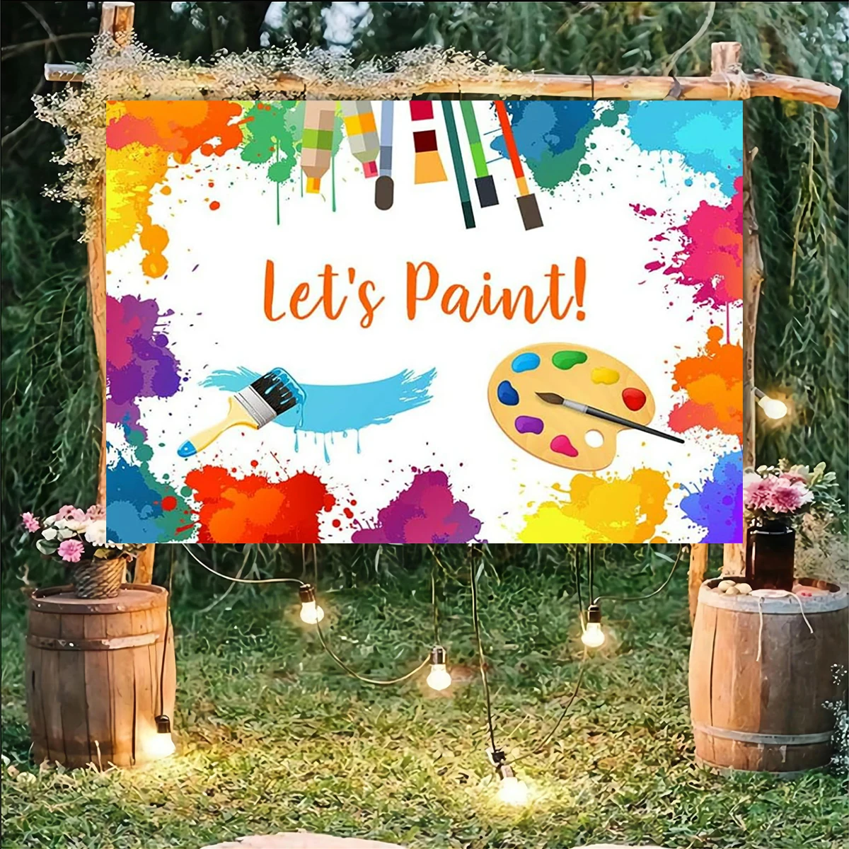 Let's Paint Activity Backdrop Kids 7x5ft Art Birthday Party Photography Background Watercolor Colorful Graffiti Splatter Dress