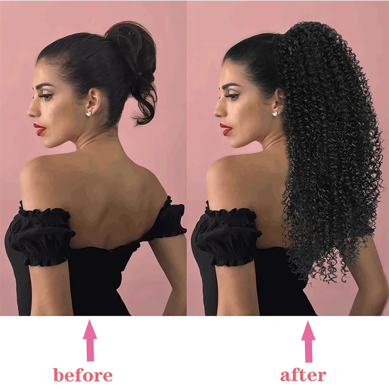 Synthetic Drawstring Ponytail Extension Deep Curly Heat Resistant Instant Clip Afro Kinky Curly Hair Pieces for Women