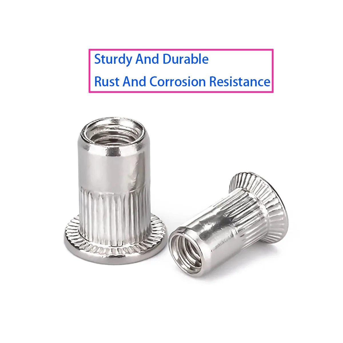 304 Stainless Steel Rivet Nuts - Countersunk & Flat Head Knurled Round Body Vertical Knurling Rivet Nuts M3-M8