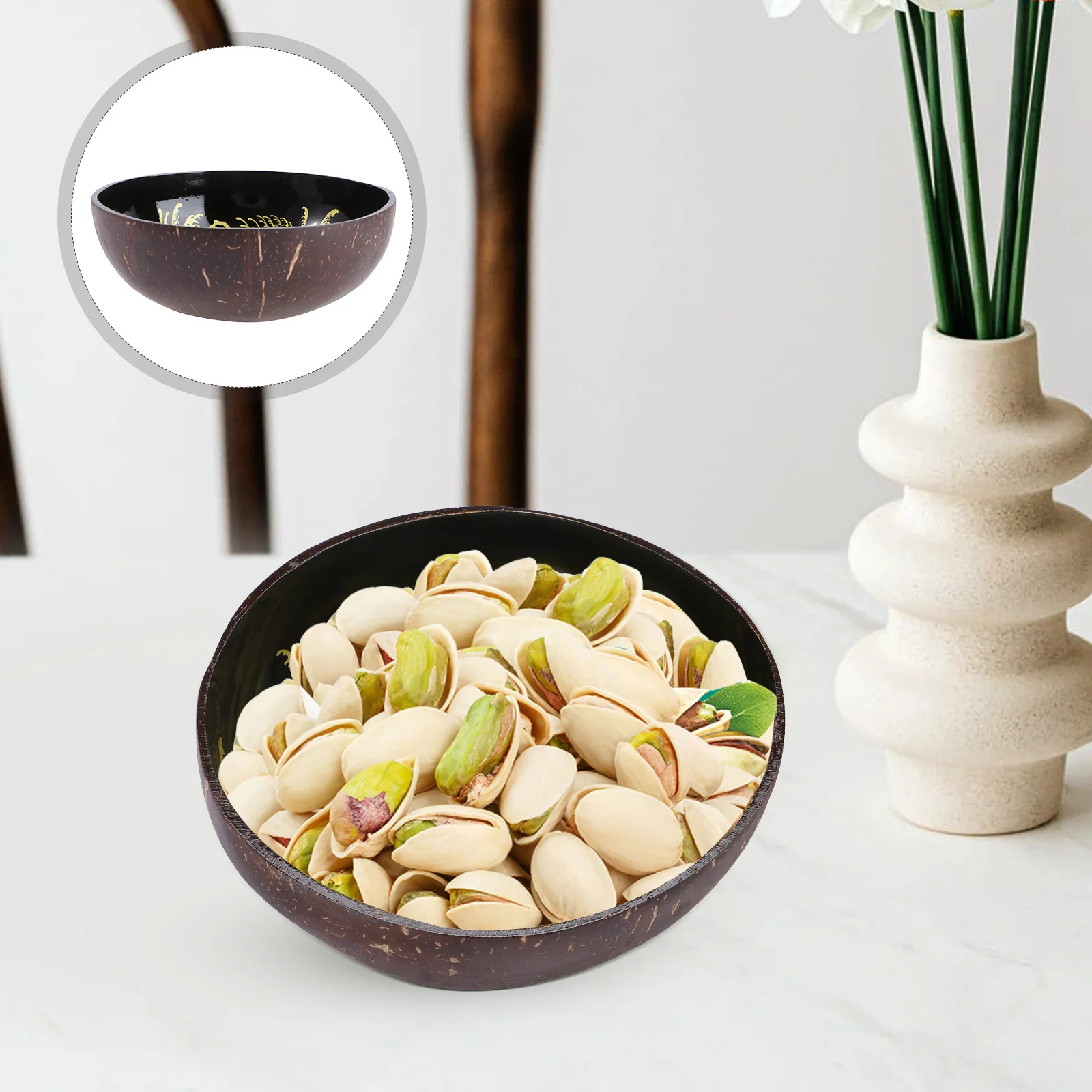 Coconut Bowl Candy Container Storage Shell Nuts Holder Snack Salad Bamboo Wooden Child Office