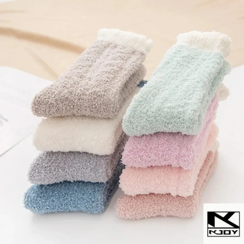 kkjoy Womens Cute Fluffy Thermal Socks 4Pairs Thick Warm Slipper Socks suit for home sleep daily matching