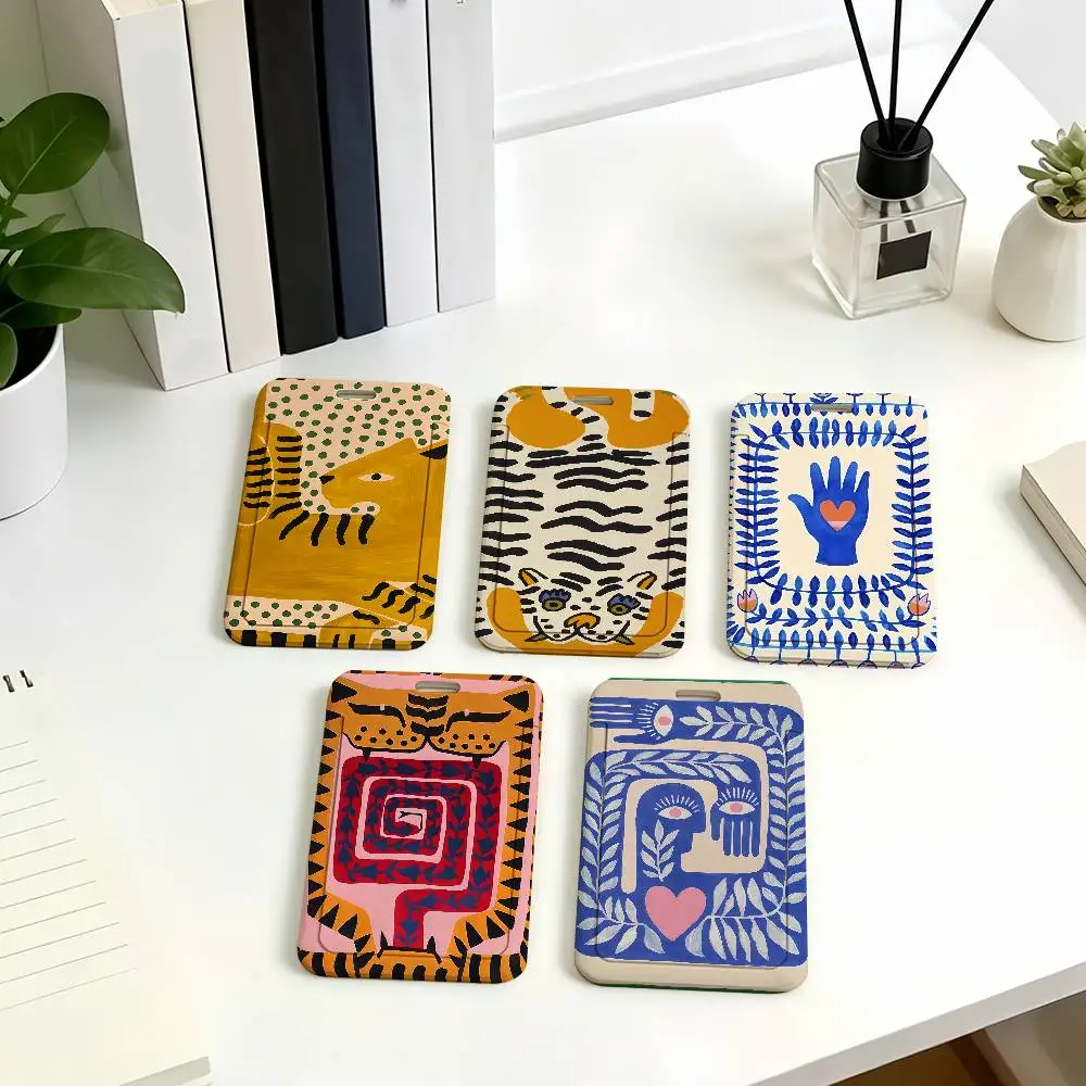 Egypt Abstract Tiger Leopard Card Holder Student ID Case Daily Use Subway Commute Work Cover Office School Bus Protector