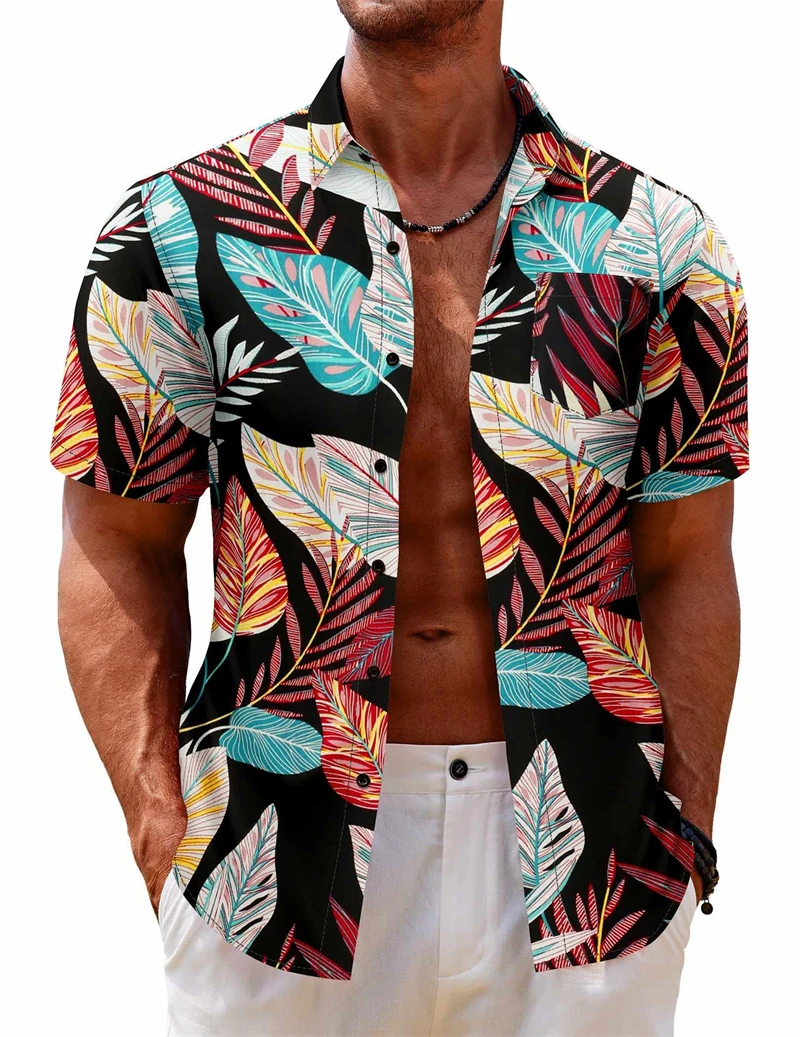 

Spring And Summer Men's Shirt Coconut Tree Print Premium Men's Clothing Classic Daily Street Style Hawaiian Short Sleeve T-shirt