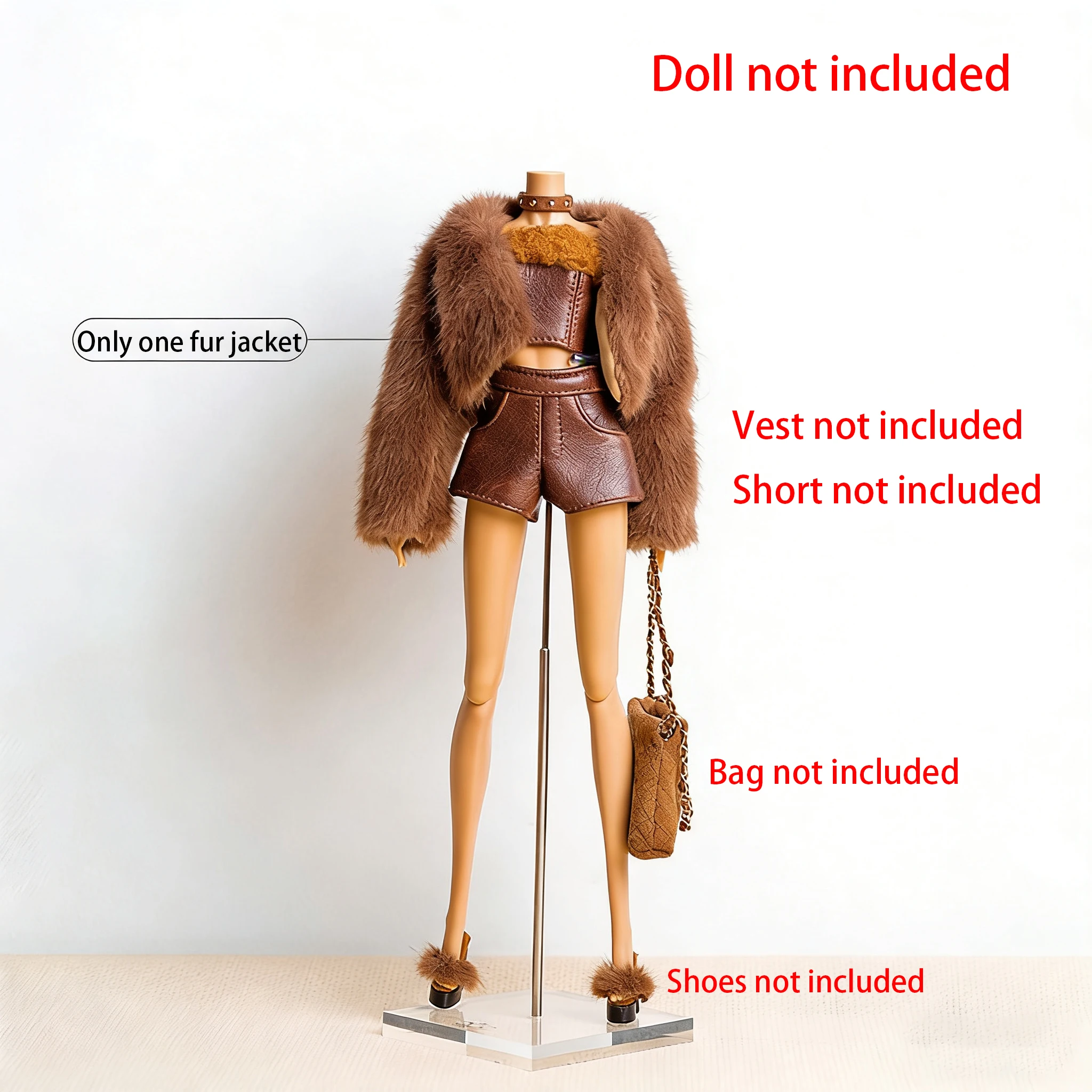 Designed Styles Retro Series Fur Leather Jacket+Short Skirt Fashion Set For 1/6 Xianxian FR Supermodel Doll Clothes Accessories