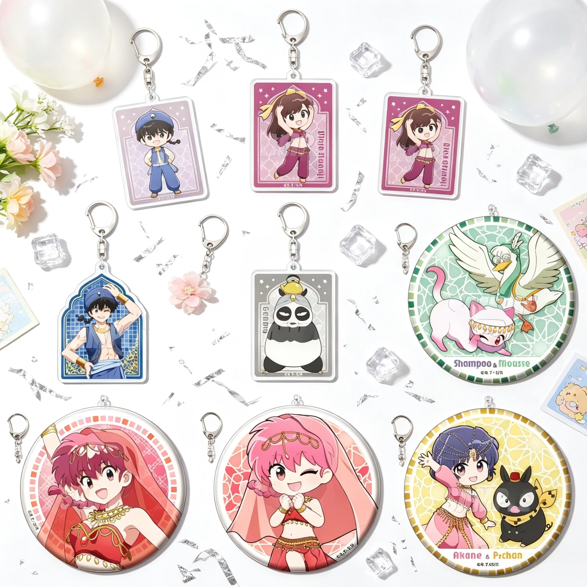 2026 Acrylic Pendant Keychain Ranma 1/2 Character Mrchandise Shampoo/Mousse Student Bag Pendant Decoration Various Styles 8PCS
