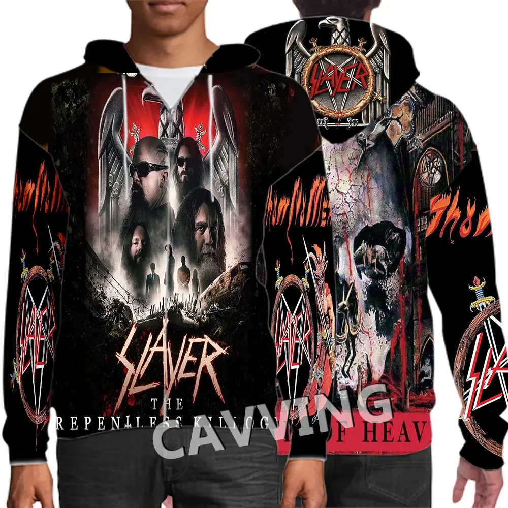 SLAYER Band-sudaderas con cremallera con estampado 3D para hombre y mujer, sudaderas con capucha informales, chándal de gran tamaño, jersey, abrigo para hombre, sudaderas con capucha