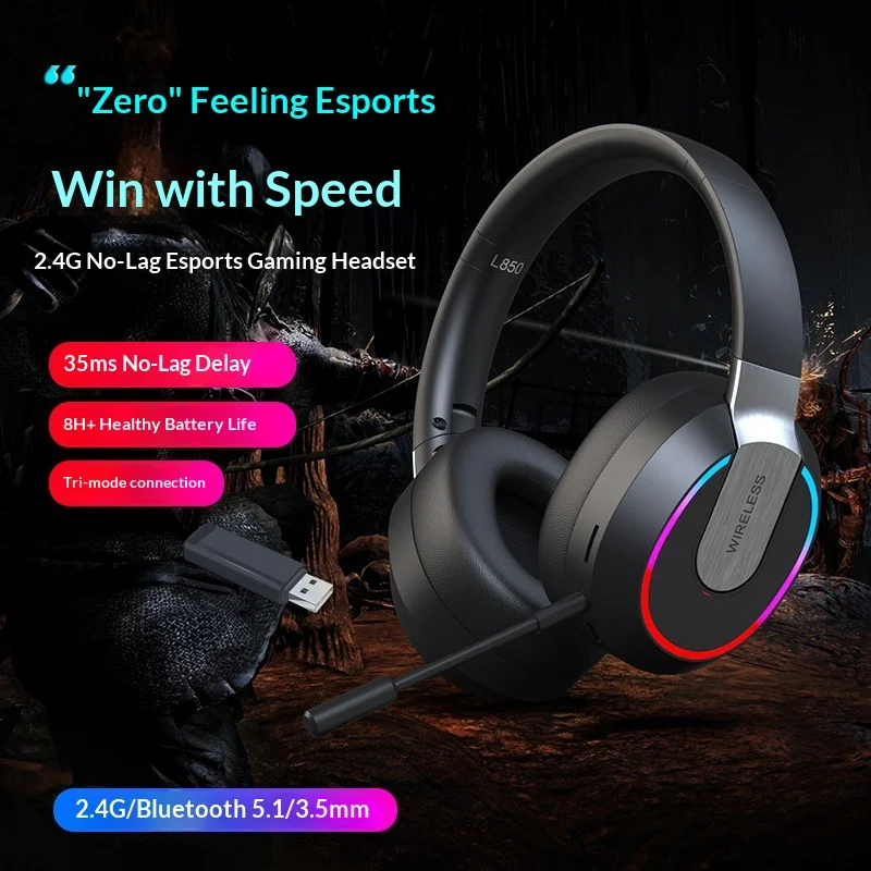 Ultra-Light Gaming Headset Microphone Wired Bluetooth 2.4G Wireless Stereo Sound Low-latency Luminous E-sports New Model