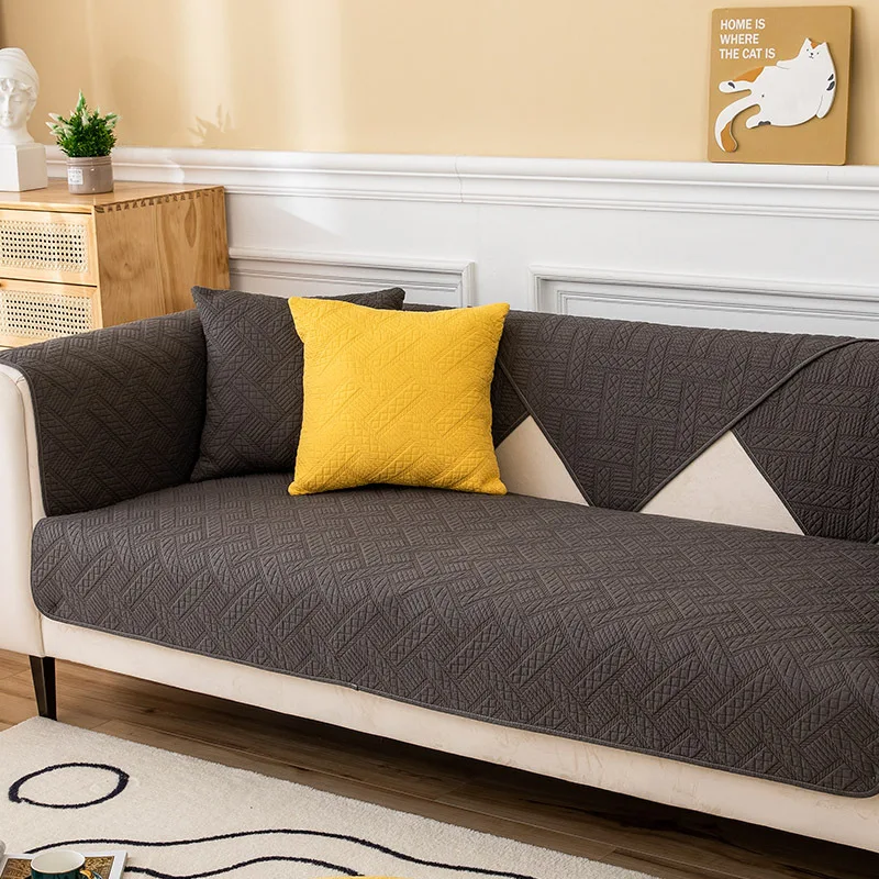 Solid Color Non-slip Cotton Sofa Cover Quilting Sofa Cushion Towel for Living Room Furniture Decor Slipcover Armrest Couch Cover