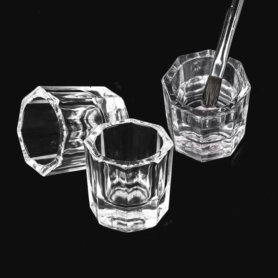 Crystal Glass Nail Art Cups Washing Brush Container Acrylic Powder Liquid Dish Mini Salon Holder Manicure Accessories Tool