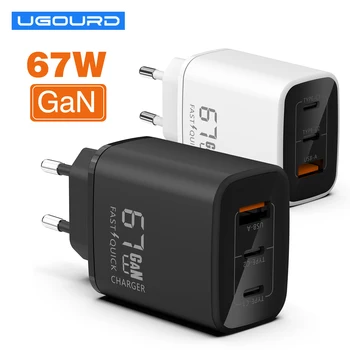 GaN 67W hızlı şarj tipi c pd 65w süper hızlı şarj USB C ve USB A 3 portları ile QC 4.0 3.0 Samsung iPhone 15 için Pro dizüstü