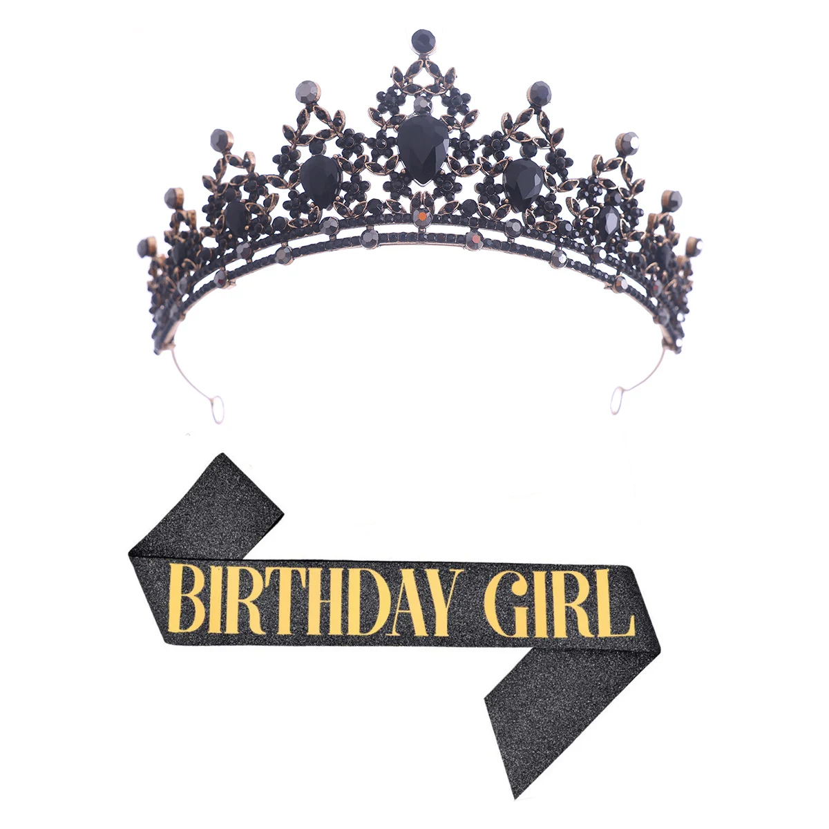 2Pcs Fashion Crystal Rhinestone Tiaras And Crowns With BIRTHDAY GIRL Shoulder Strap Sets Party Pageant Hair Accessories image 4