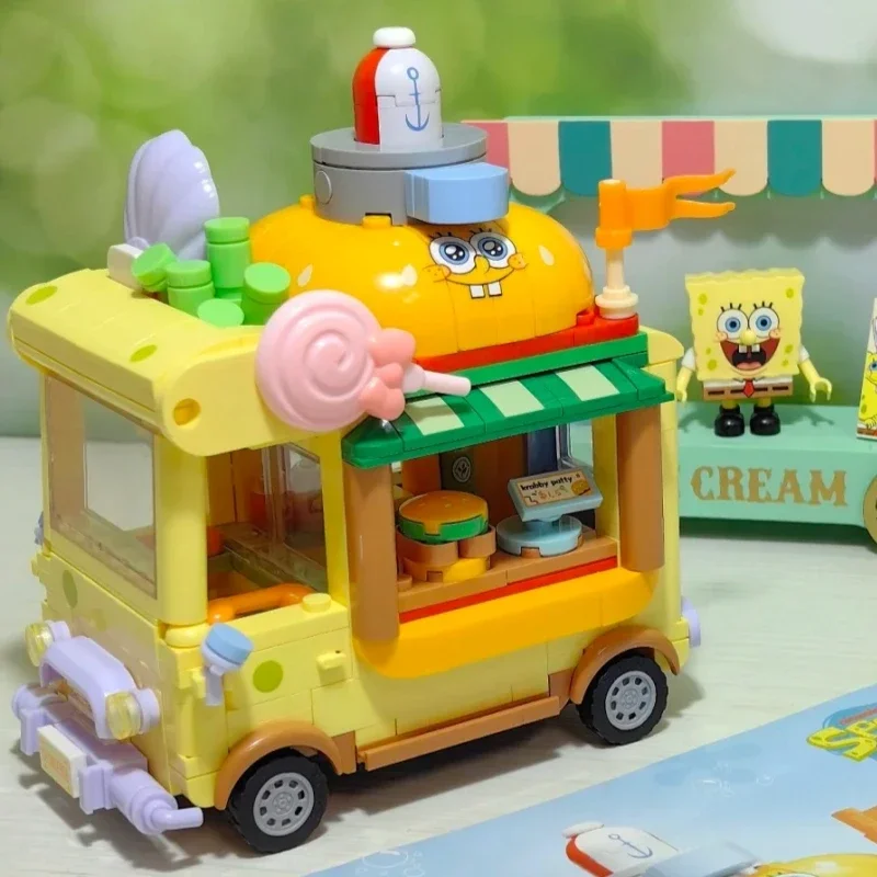 SEMBO BLOCK Building Blocks SpongeBob SquarePants Street Scene Car Assembly Movable Figure Educational Toy Model Ornaments Gift