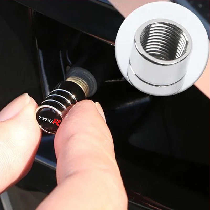 Aluminum Alloy Tire Valve Stem Caps Type‑R Logo For Honda Civic Accord CR‑V HR‑V Fit Anti‑Dust Wheel Air Valve Cap Exterior Car