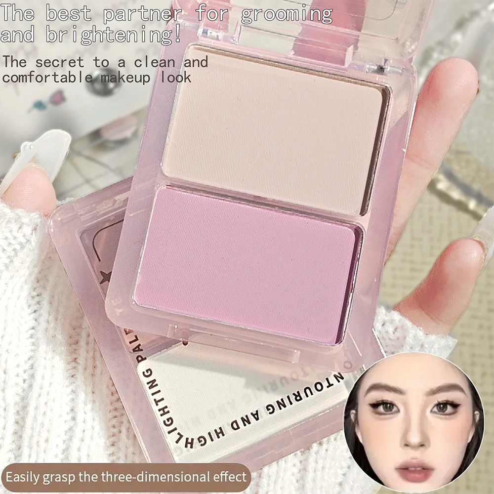 لوحة كونتور للوجه بلونين، أحمر خدود هايلايتر برونزي غير لامع، مقاوم للماء، تحكم طويل الأمد في الزيت، سطع، للجنسين، مكياج آمن #5